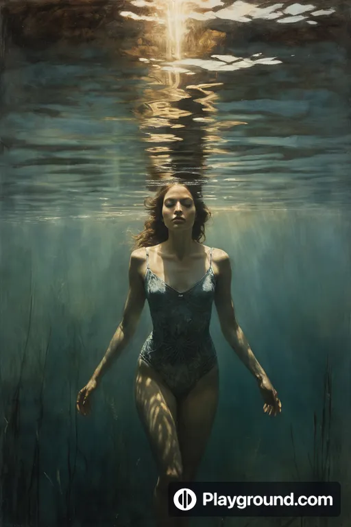 a painting of a woman in a body of water