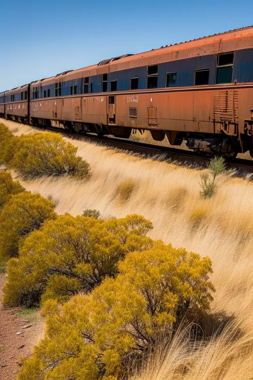 an old rusty train sitting  a dry grass field; sharp; detailed ; 