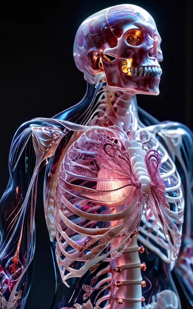 a skeleton with a glowing light in its chest