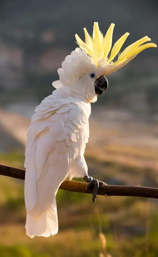 a white parrot with a yellow crown on its head