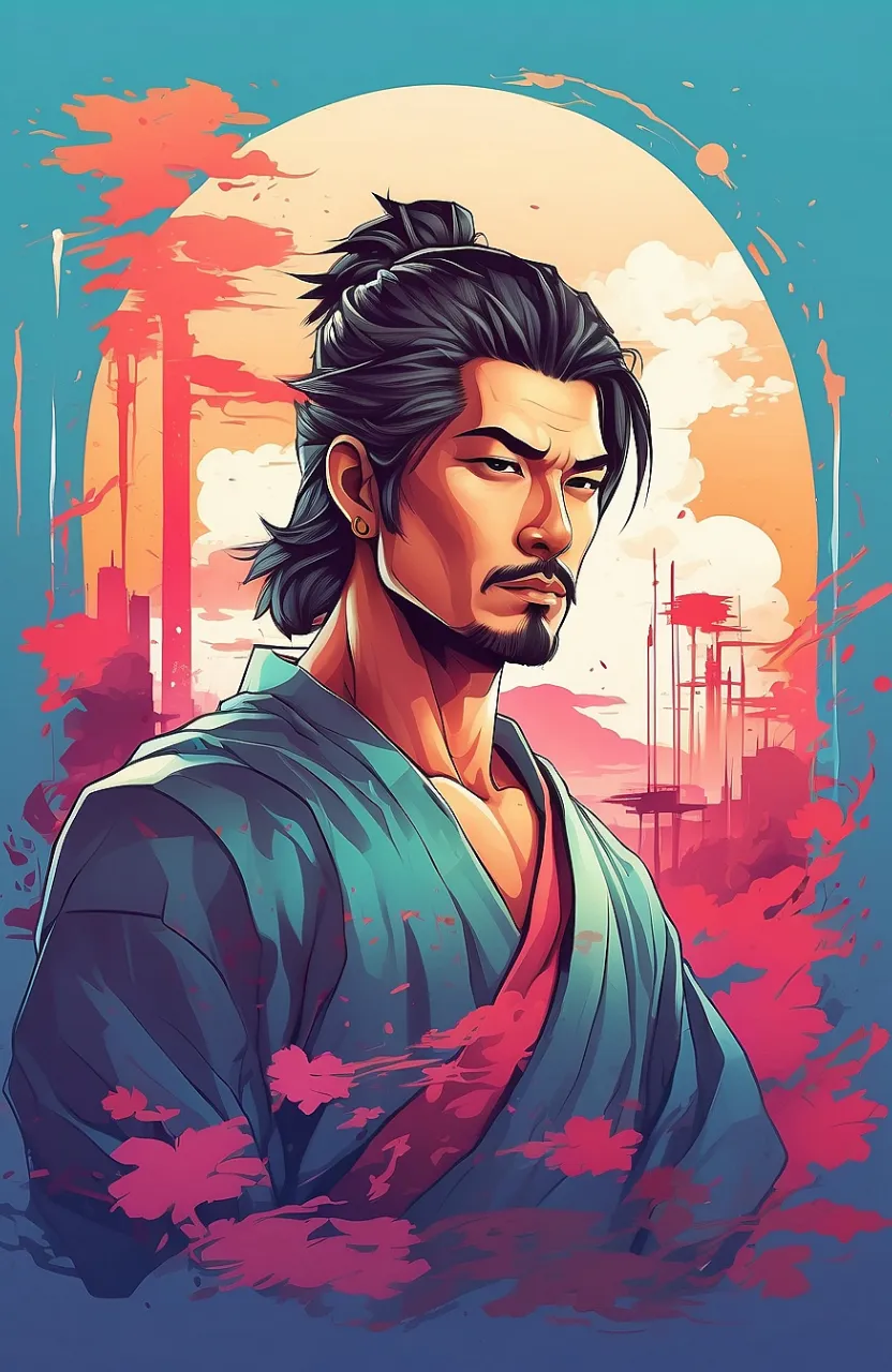 a digital painting of a man in a kimono