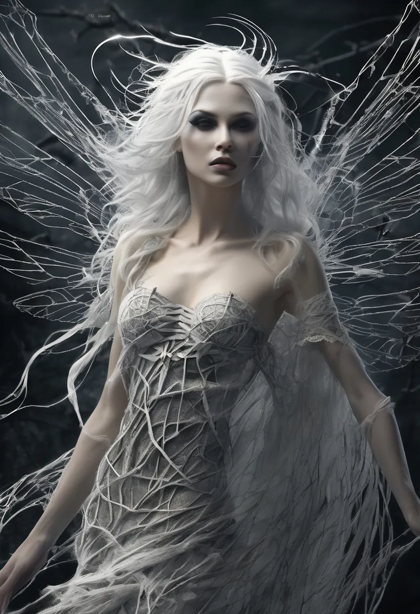 a woman with white hair and white wings