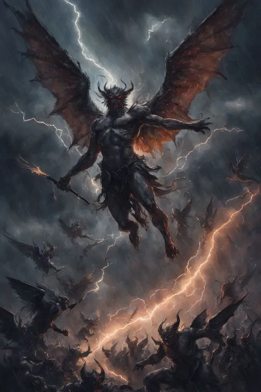 a demonic demon flying through a cloudy sky