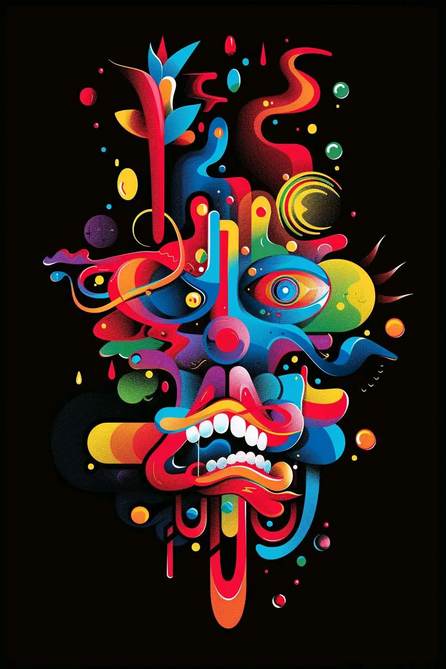 abstract face colorful on black background, advertising style