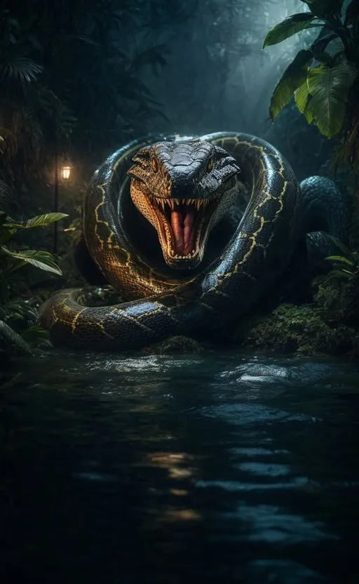 a large snake with its mouth open in the water