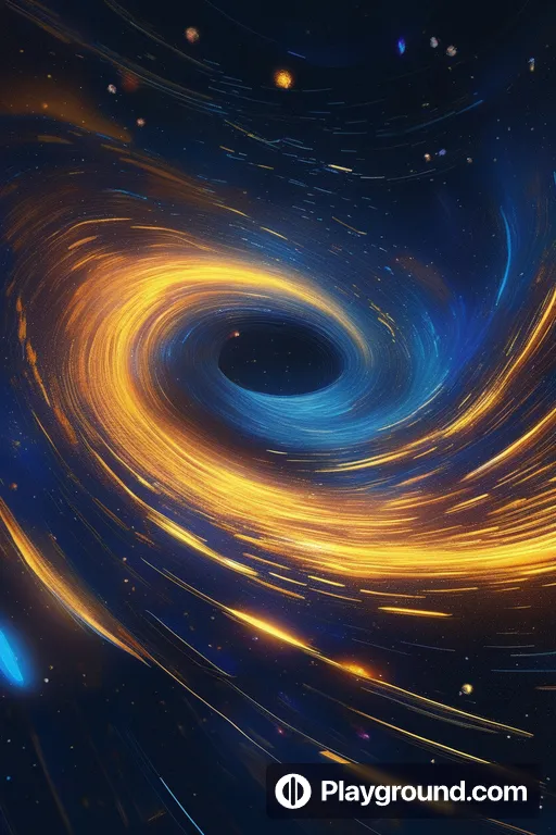 a black hole with yellow and blue swirls