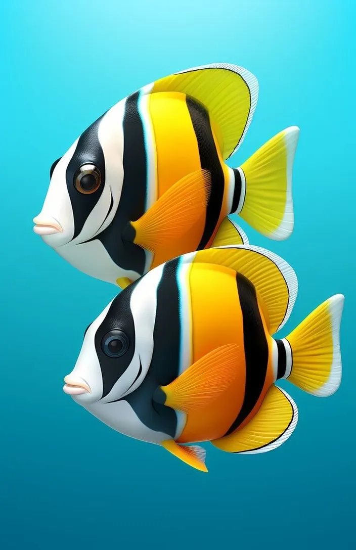 two black and yellow fish swimming in the ocean