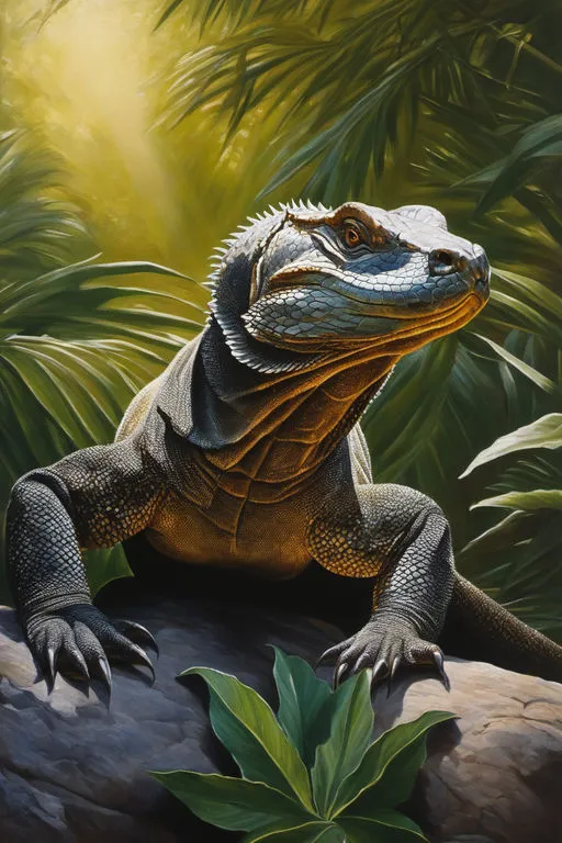 a painting of a large lizard on a rock