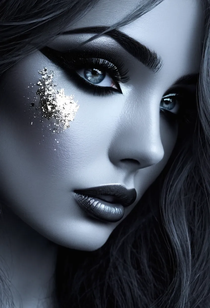 a woman with glitter on her face and makeup