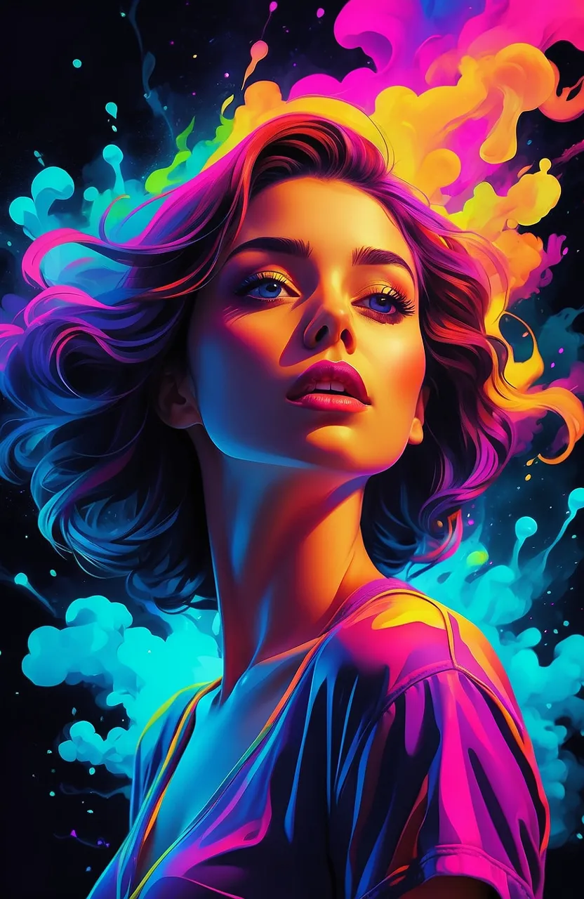 a painting of a woman with colorful hair