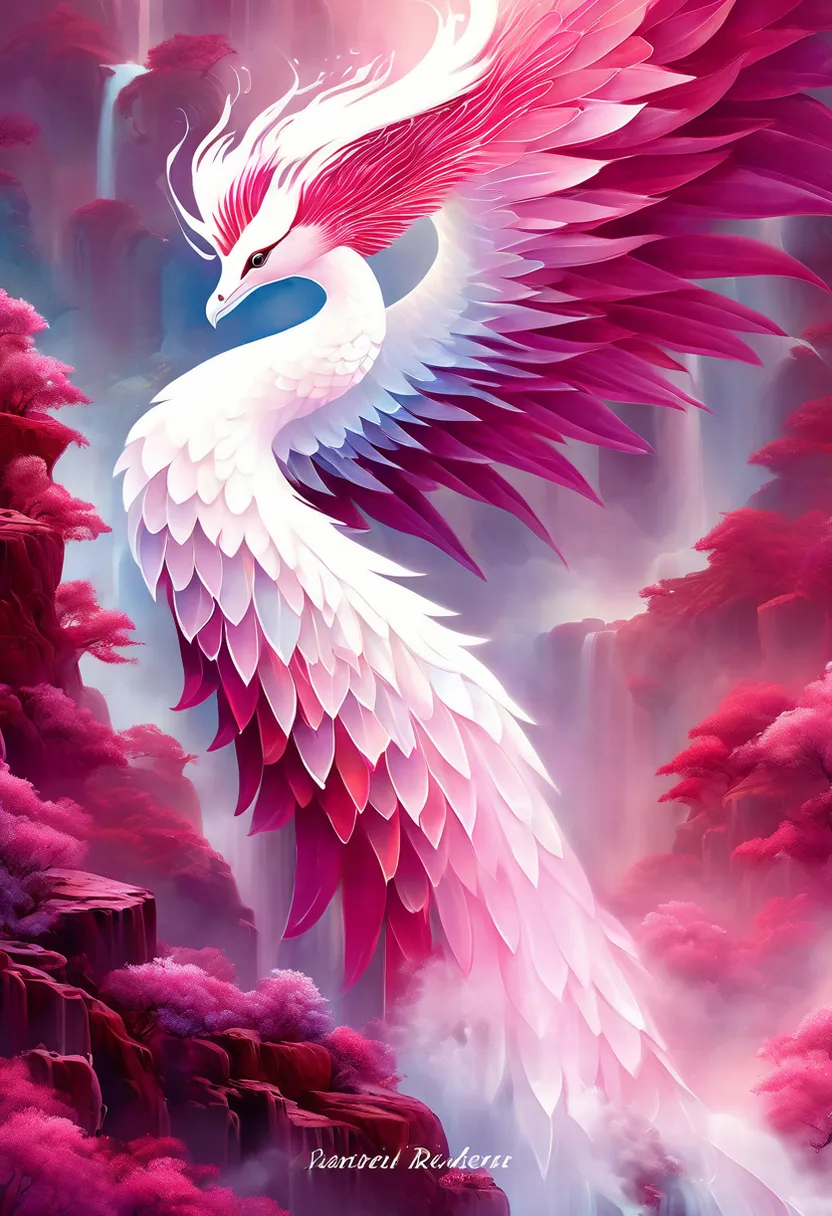 a painting of a white and pink bird