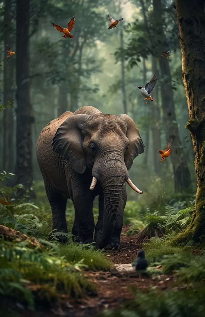 an elephant in the middle of a forest