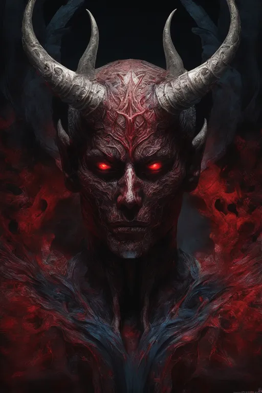 a demonic demon with red eyes and horns