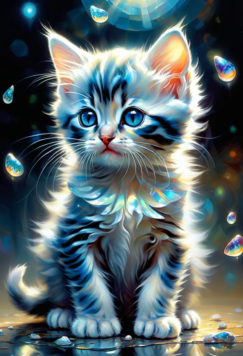 a painting of a kitten sitting on the ground