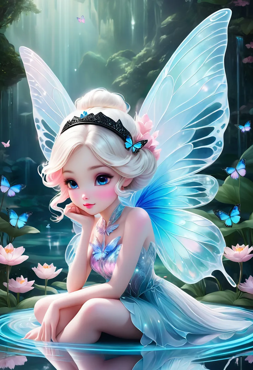 a fairy sitting on top of a body of water