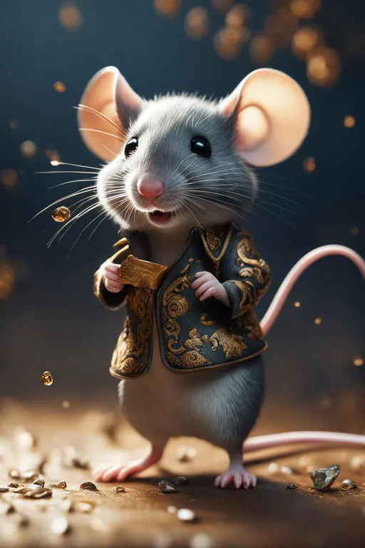 a mouse in a gold and black outfit