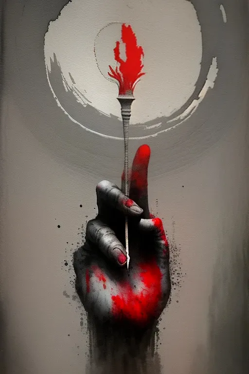 a painting of a hand holding a knife