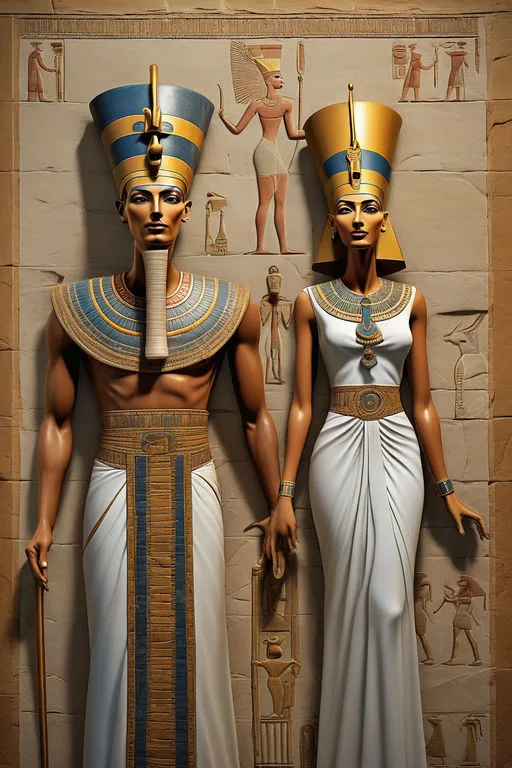 two statues of pharaohs standing next to each other