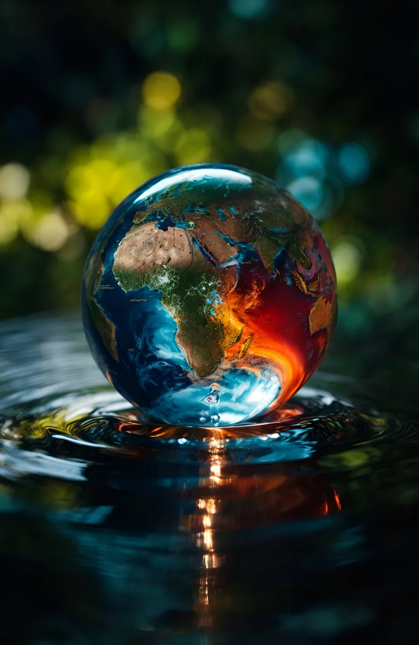 a close up of a water drop with the earth in it