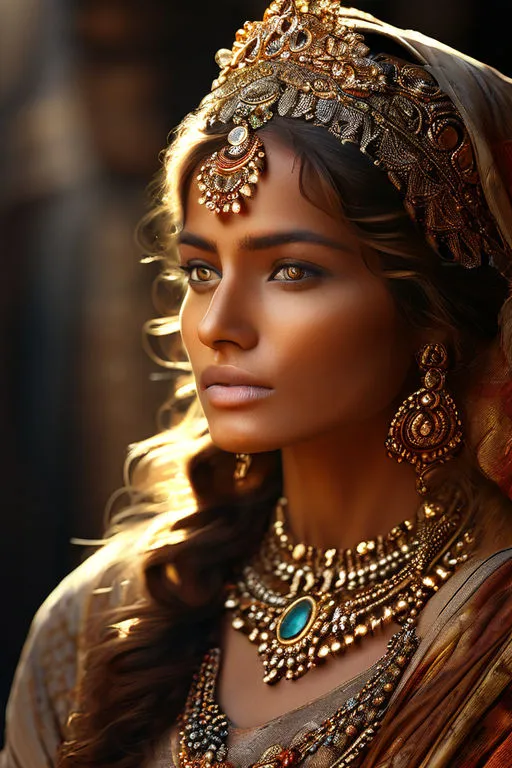 a woman wearing a head piece and jewelry