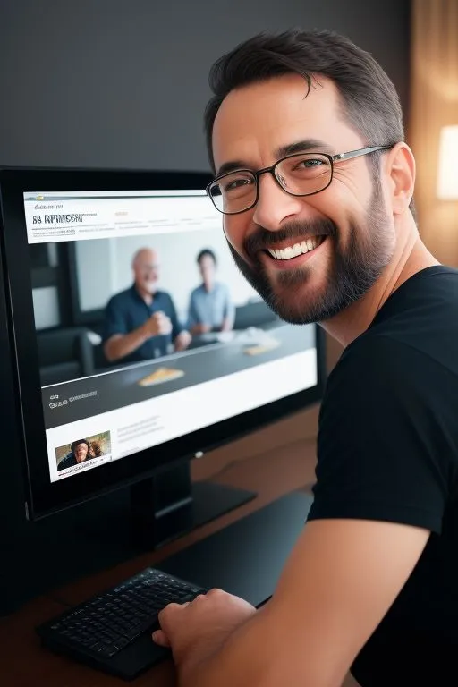 a man sitting in front of a computer monitor