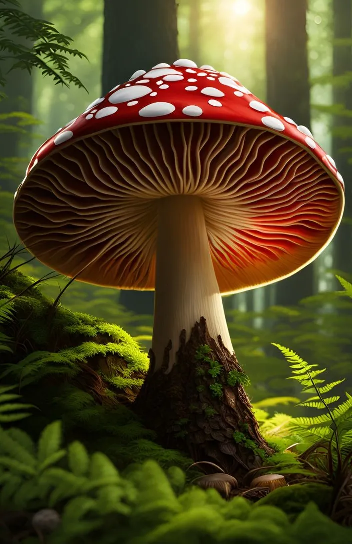 a mushroom in the middle of a forest