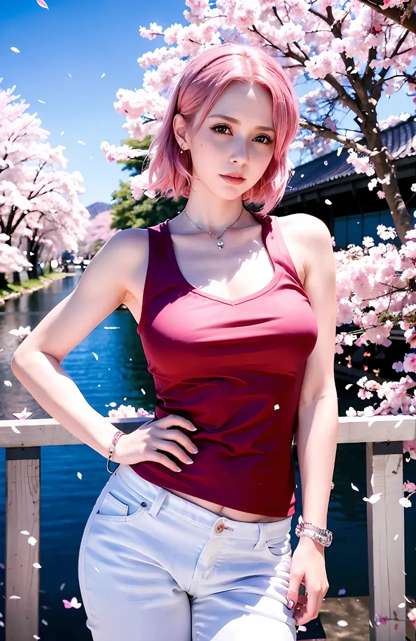 a woman with pink hair is posing for a picture