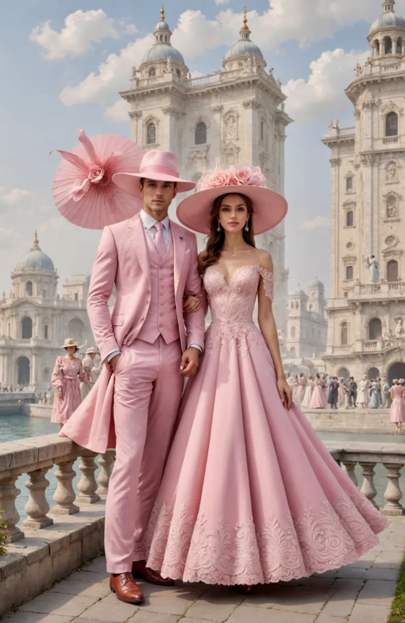 a man in a pink suit and a woman in a pink dress, Venice carnival 