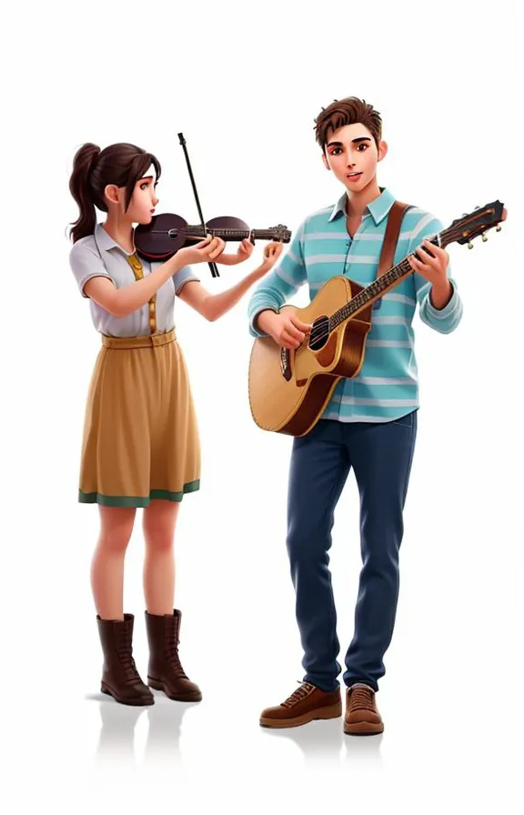 a man and a woman are playing the guitar and violin 