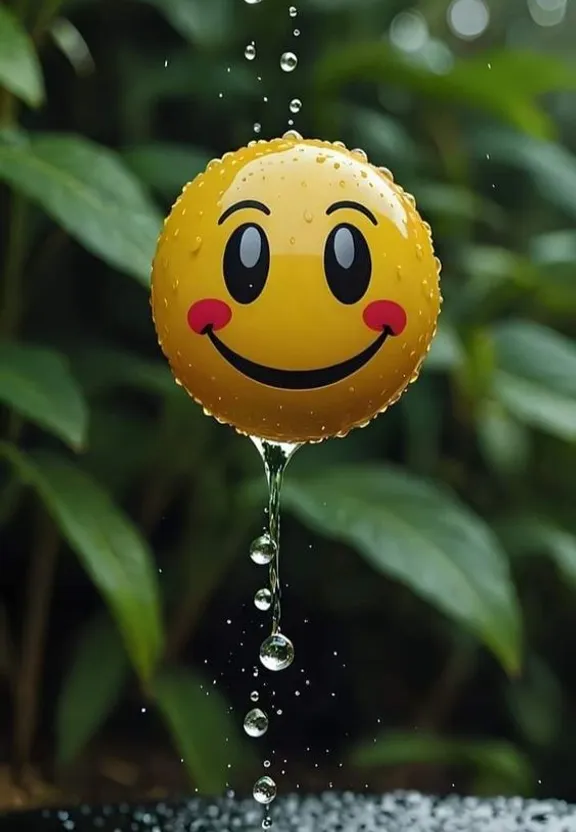 a smiley face balloon floating in a pool of water