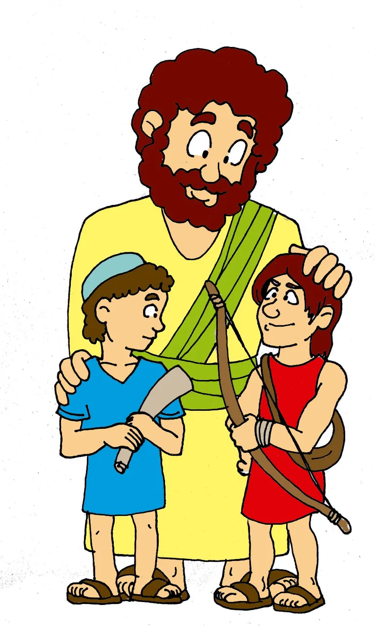 a cartoon of a man with two children