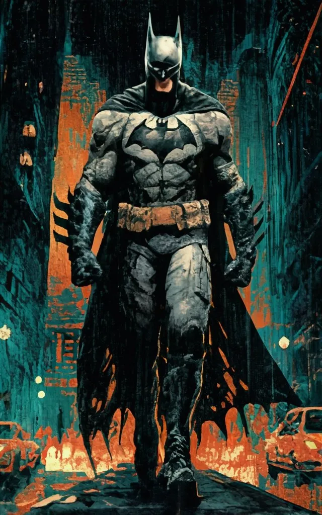 a batman standing in the middle of a street