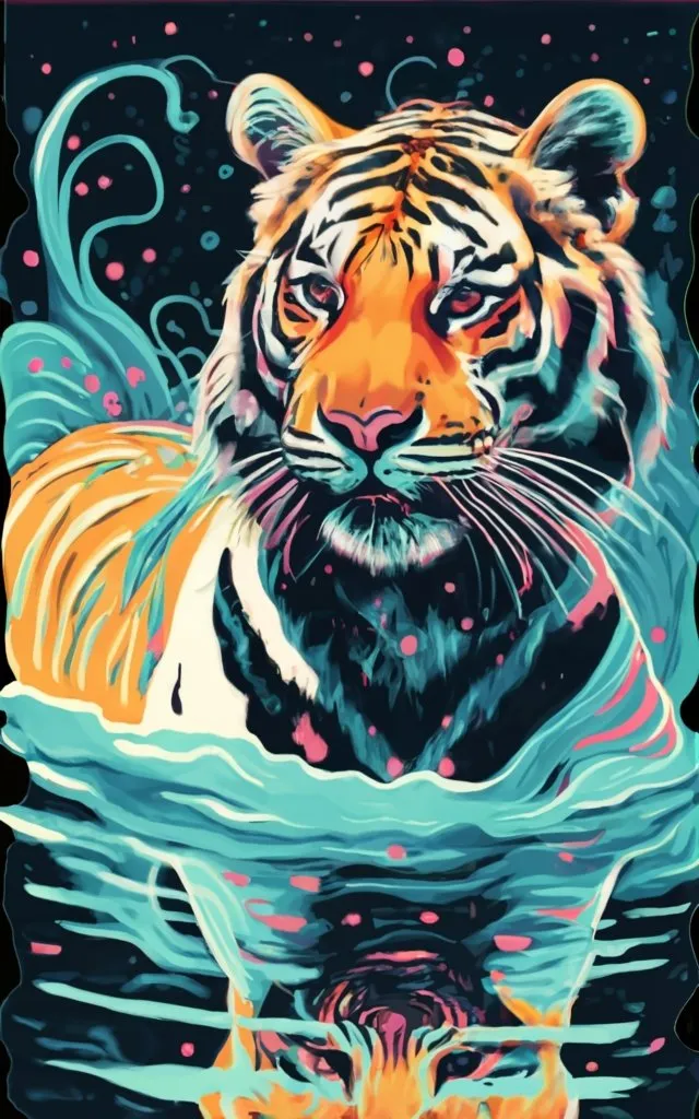 a painting of a tiger in the water