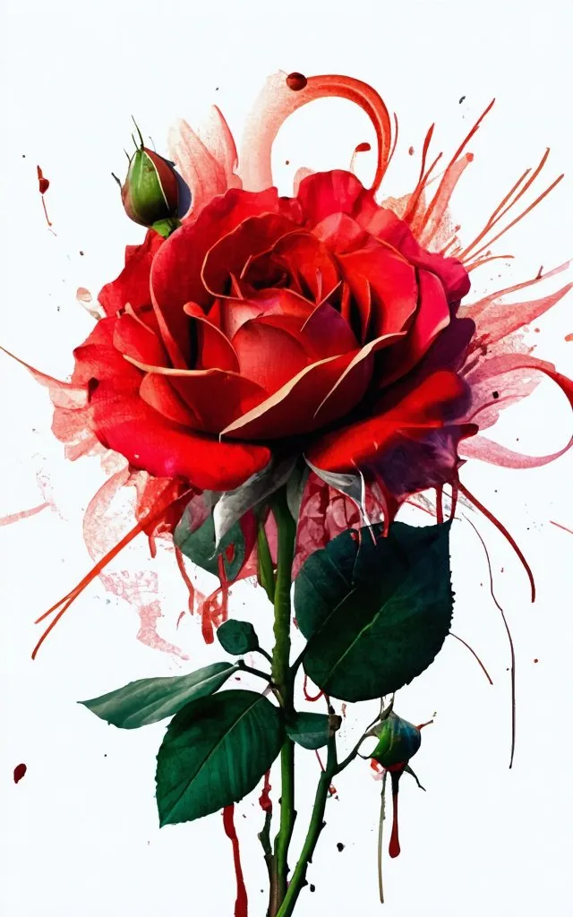 a painting of a red rose on a white background