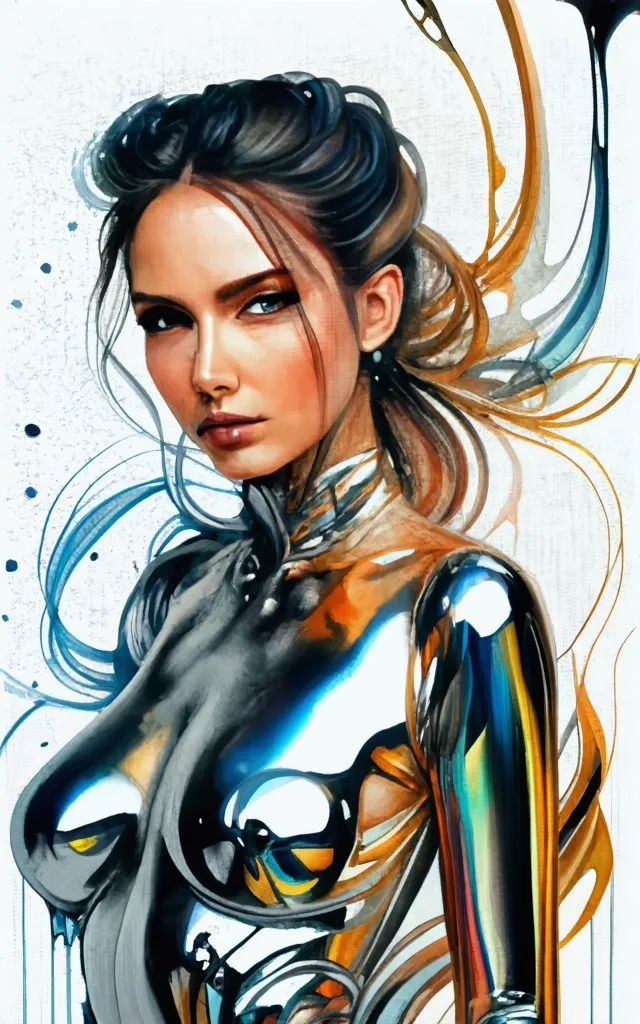 a painting of a woman in a futuristic suit