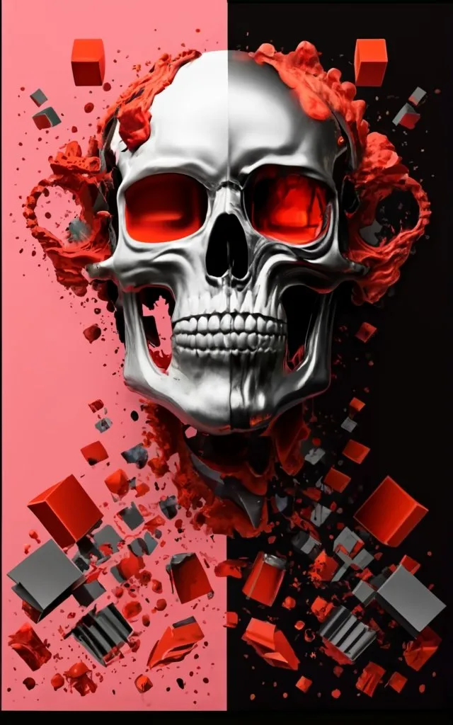 a skull with red eyes and a black background