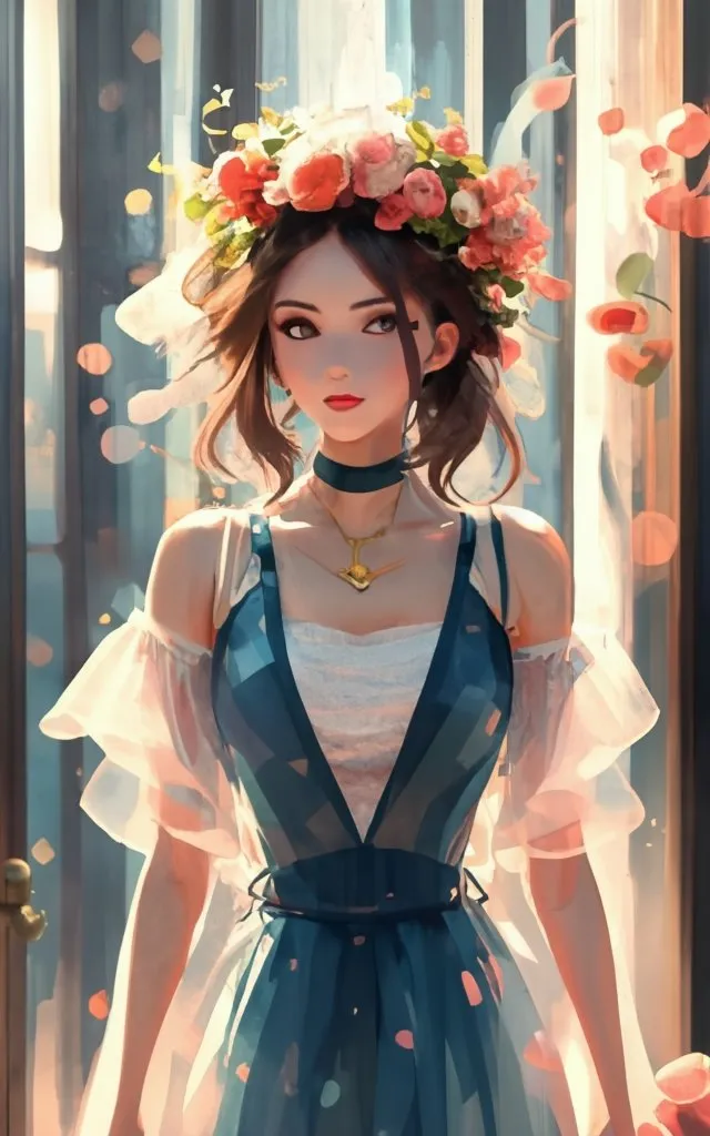 a woman with a flower crown on her head