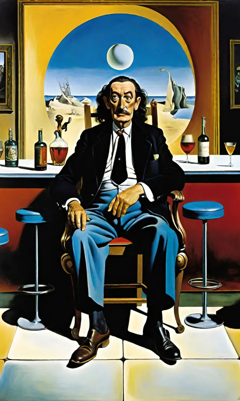 a painting of a man sitting in a chair