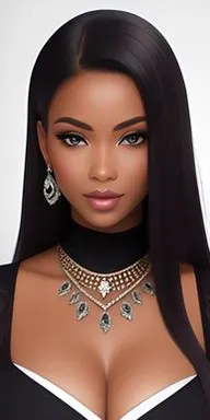 a black woman with long hair wearing a choker