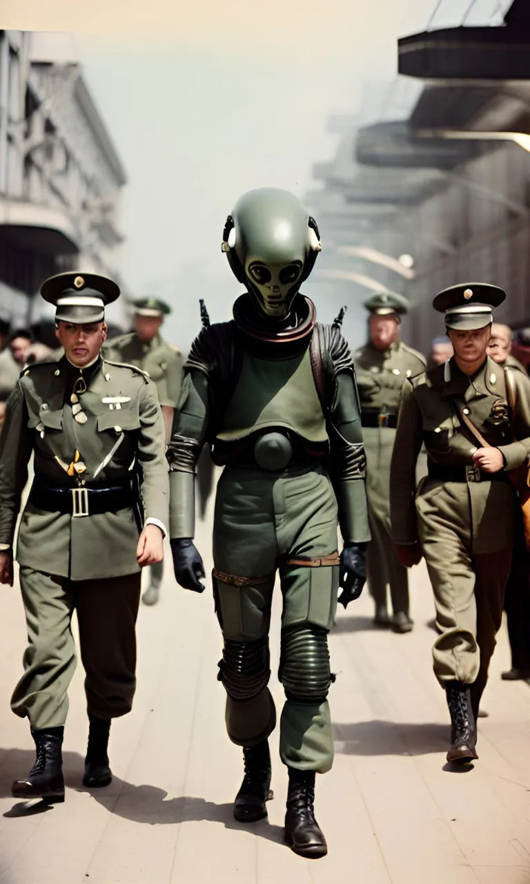 a group of soldiers walking down a street