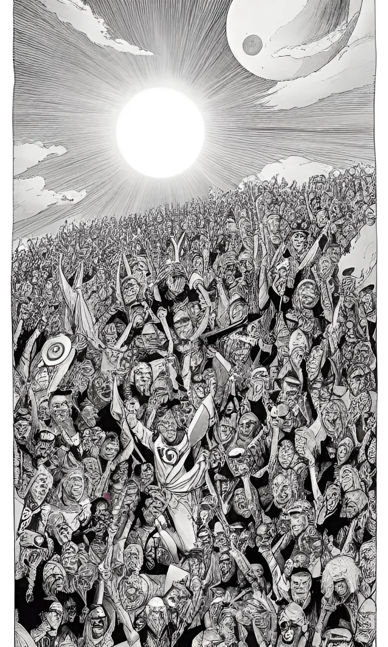 a drawing of a large crowd of people