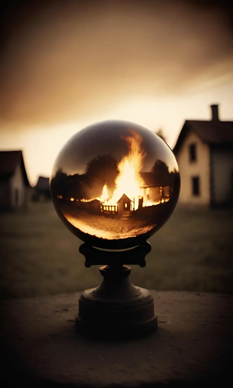 a glass ball sitting on top of a wooden table