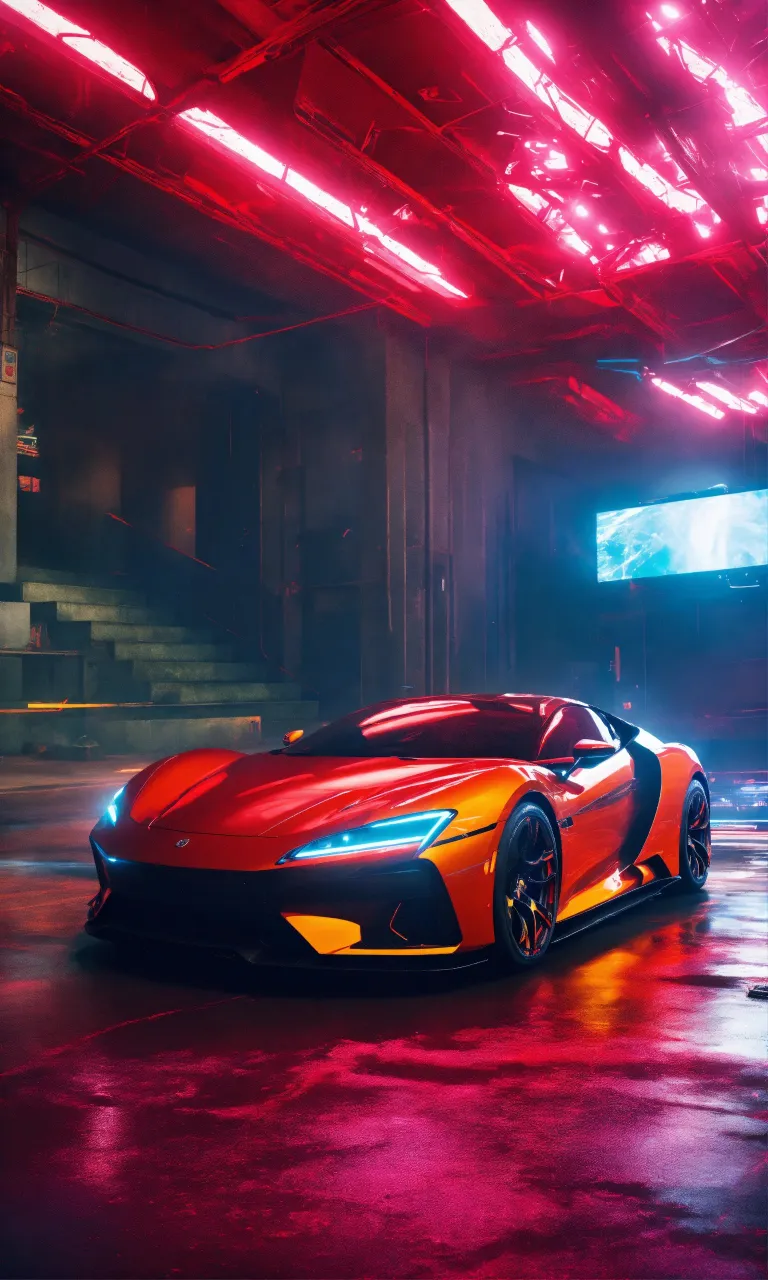 a red sports car parked in a garage