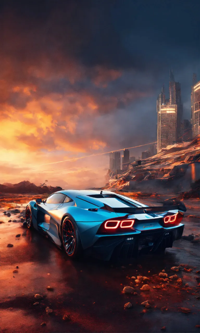 a blue sports car parked on top of a sandy beach