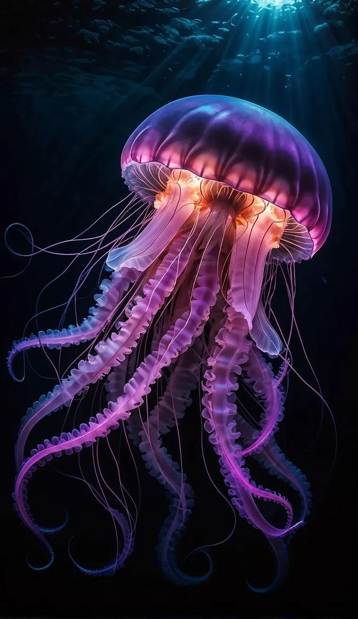 jellyfish, marine invertebrates, bioluminescence, underwater, purple, pink, marine biology, invertebrate, magenta, electric blue