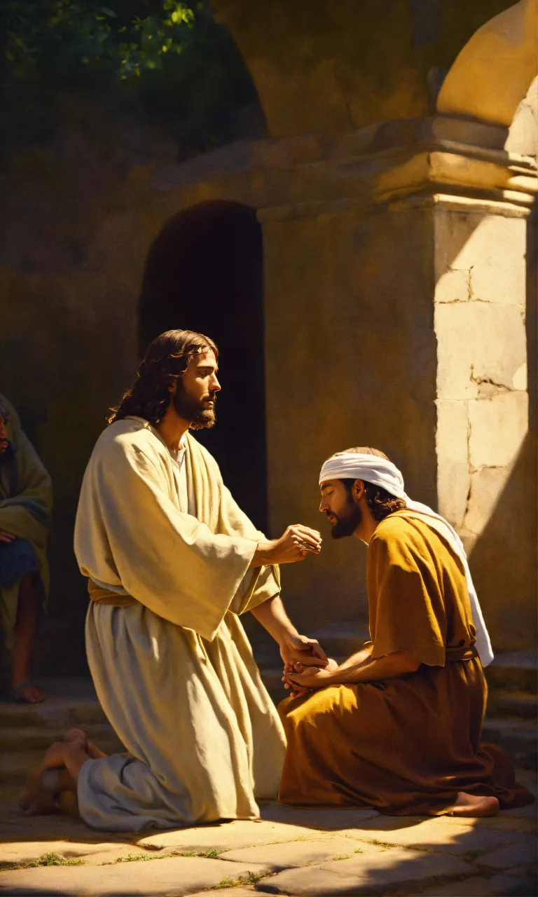 a painting of jesus talking to a man