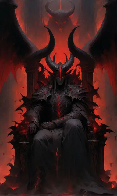 a painting of a demon sitting on a throne