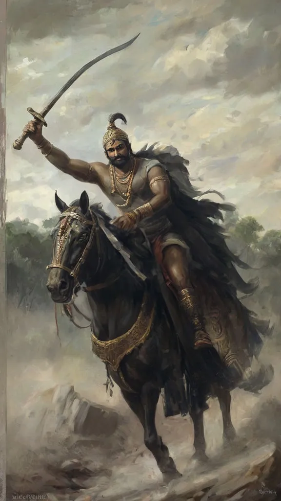 a painting of a man on a horse with a sword