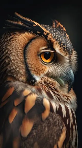 a close up of an owl with a black background