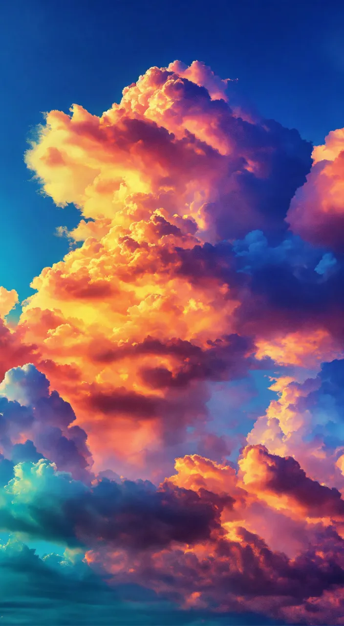 a colorful sky filled with lots of clouds, colourful drops.